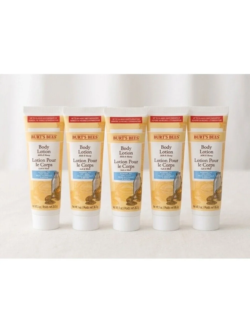 Burt's Bees Milk & Honey Body Lotion Lot of 5 - Travel Size (1 oz / 28.3g ea)